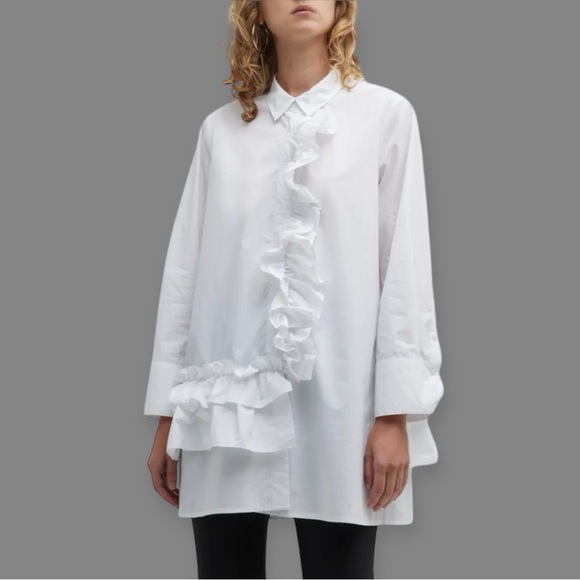 Masai Copenhagen Tops - Masai Copenhagen Ingena Button-Front Shirt w/ Ruffle Detail Long Sleeves XXL
